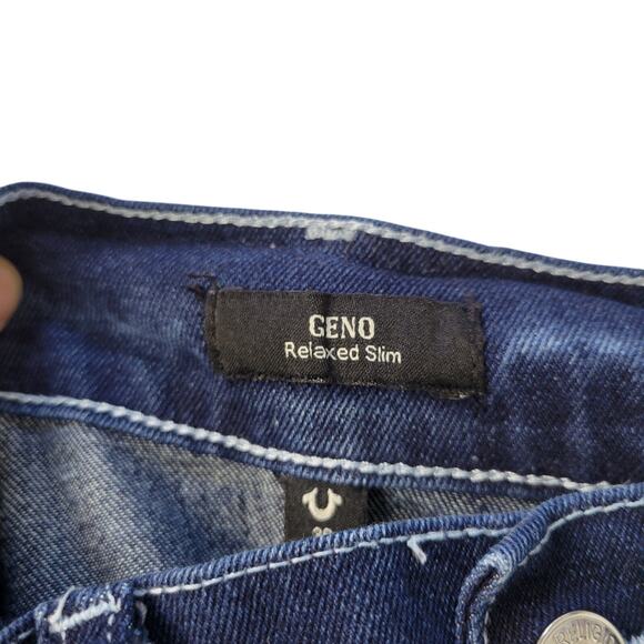 True Religion Jeans 36x31 Geno Relaxed Slim Dark Wash Stretch Flap Thick Stitch - Picture 8 of 11